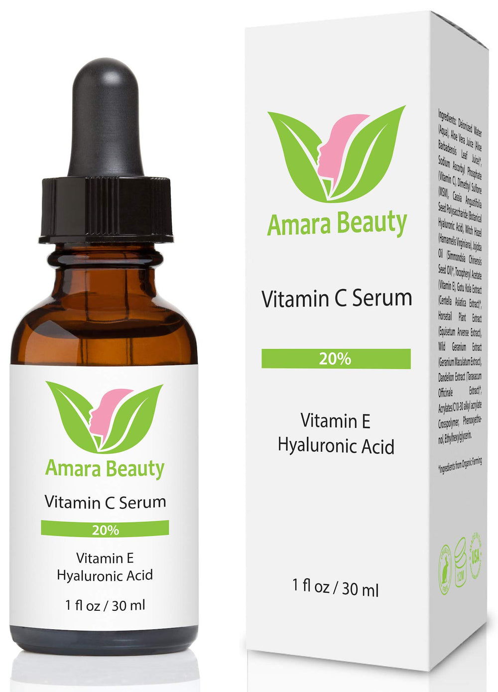 Amara Beauty Sérum Vitamine C 20 % – gouttes faciles à appliquer, absorption rapide.