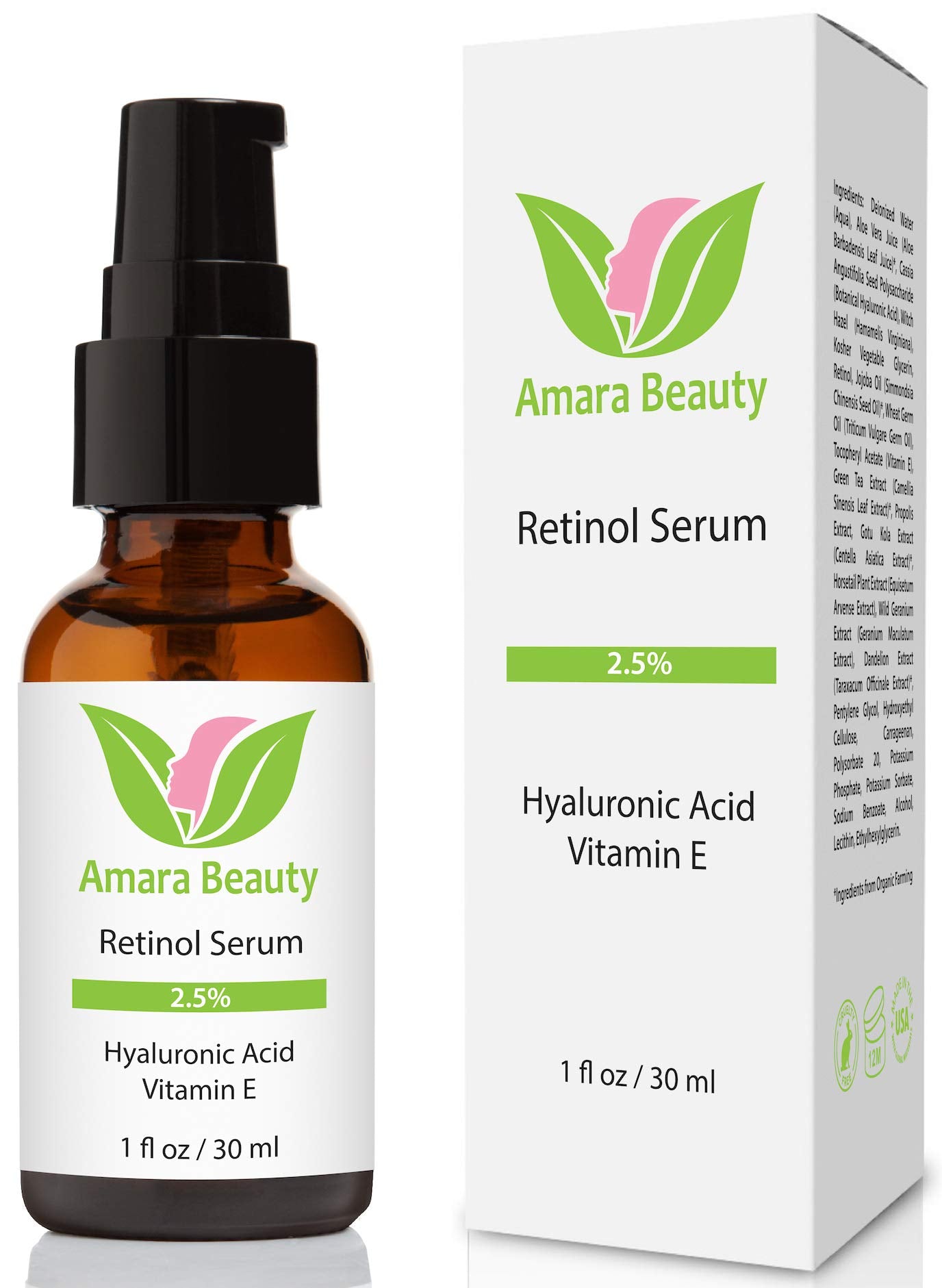 Amara sérum rétinol dans sa bouteille, pour peau plus lumineuse et lisse.