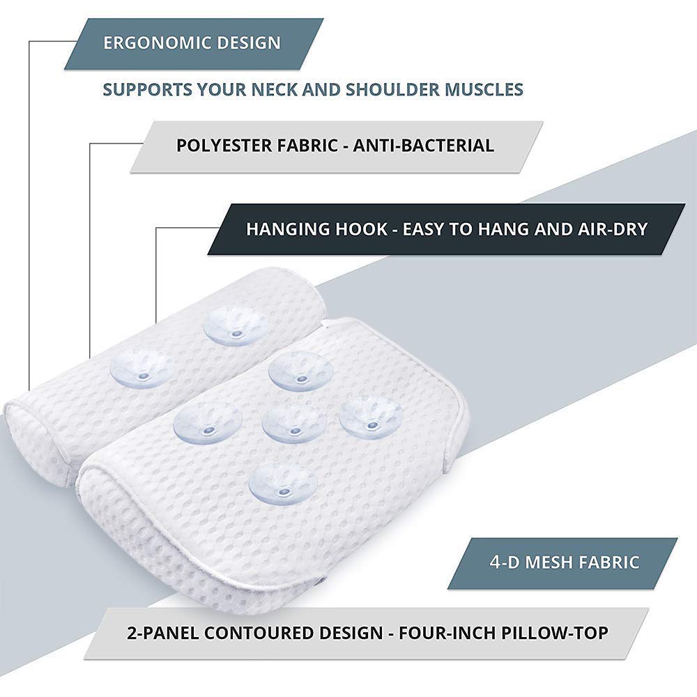 AmazeFan sept ventouses fixant solidement le coussin e0 la baignoire.