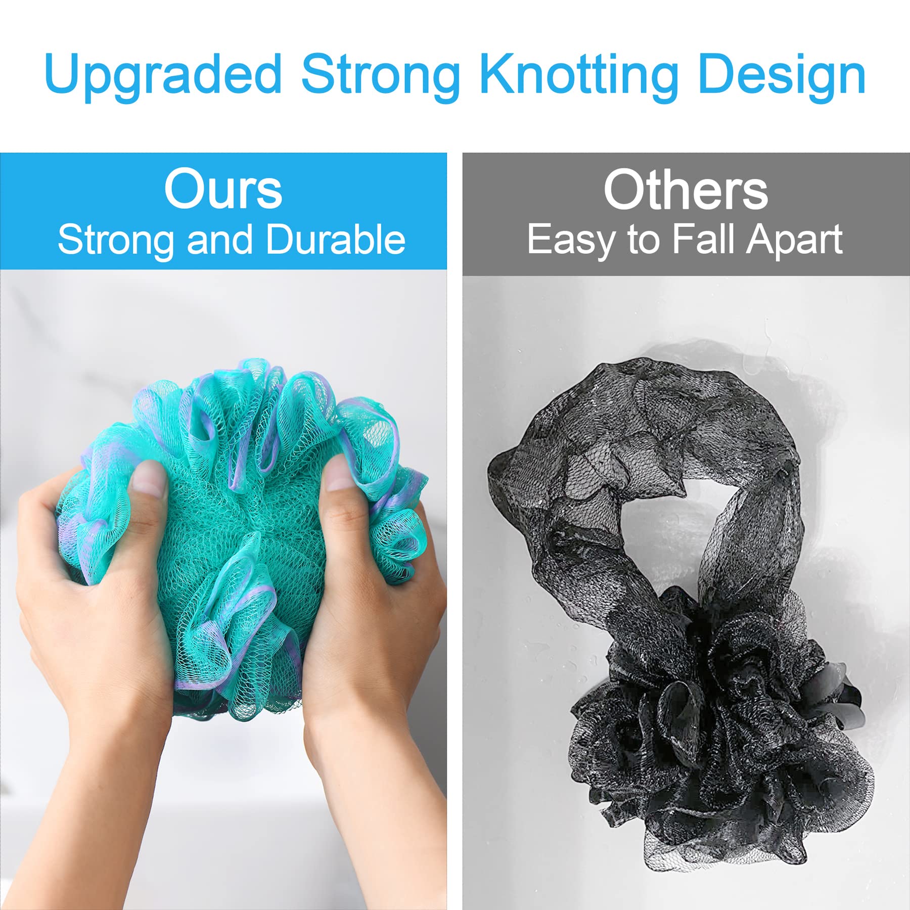 AmazerBath Loofah: anneau de suspension pour un séchage et rangement faciles.