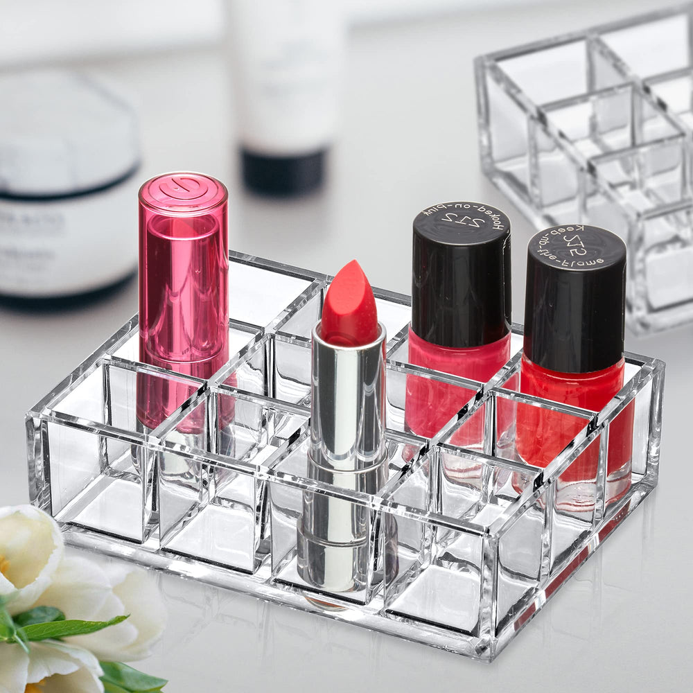 Amazing Abby Allure : porte-gloss transparent avec 12 emplacements, accès rapide aux produits.