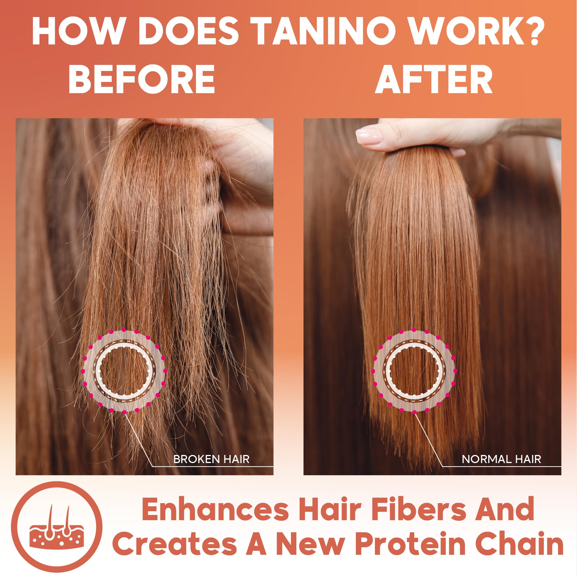 Cheveux lisses et brillants après Tanino, aspect soyeux et sain.