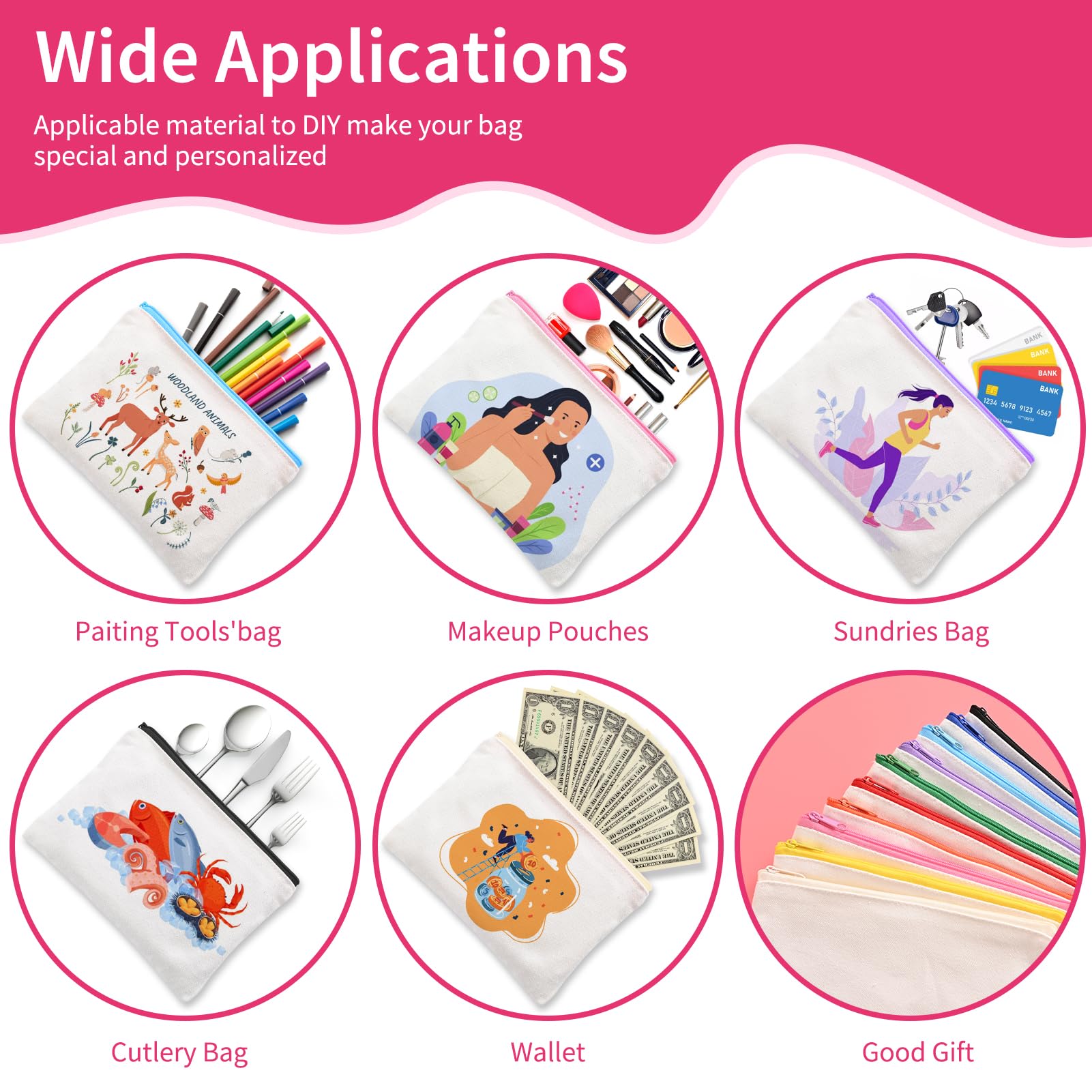 AMDAILY ensemble de 50 sacs maquillage en toile, cadeau personnalisable.