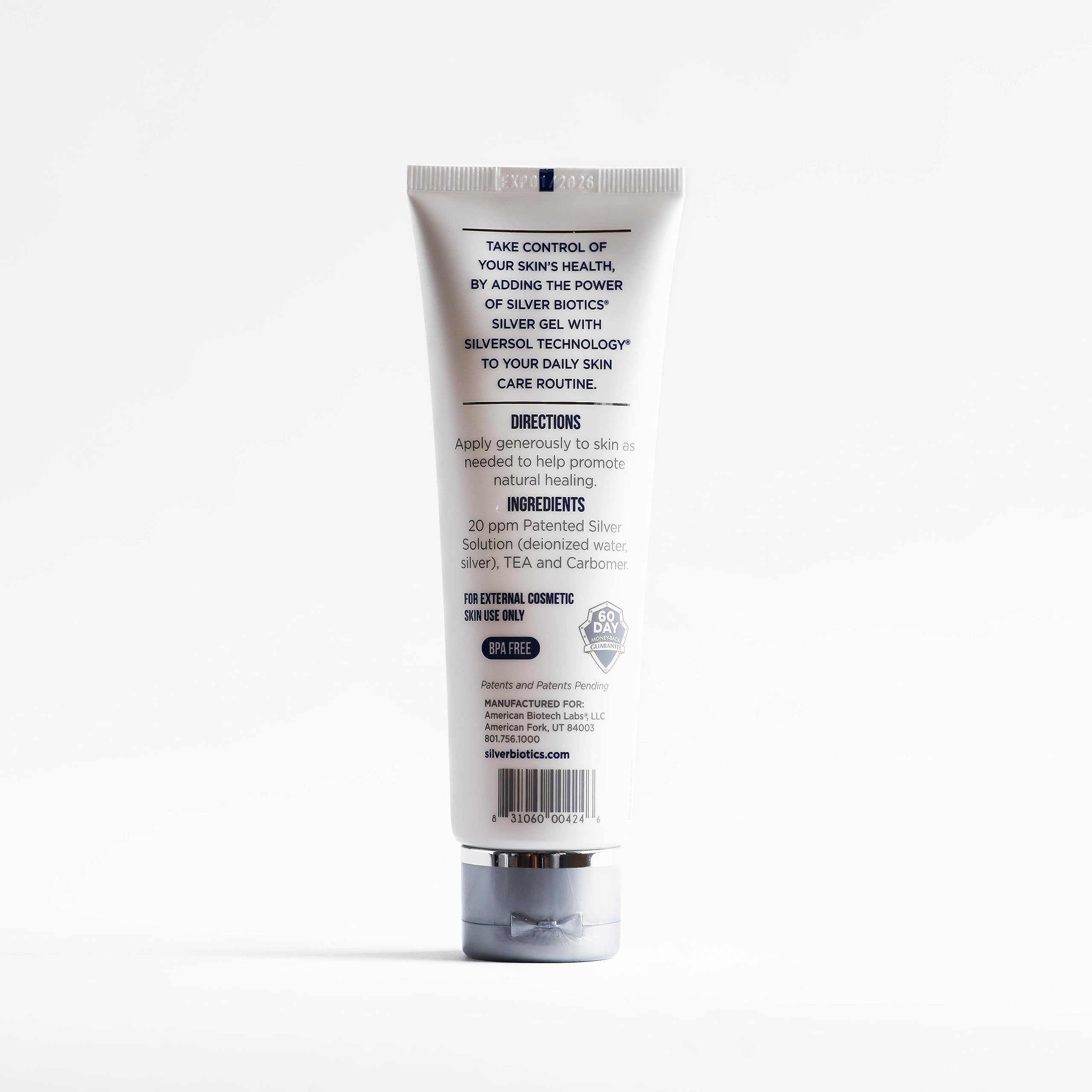 American Biotech Labs Silver Biotics Gel soutient l'apparence saine de la peau.