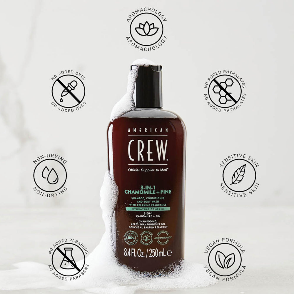 AMERICAN CREW 3-en-1 Camomille et Pin – peau douce et hydratée après utilisation