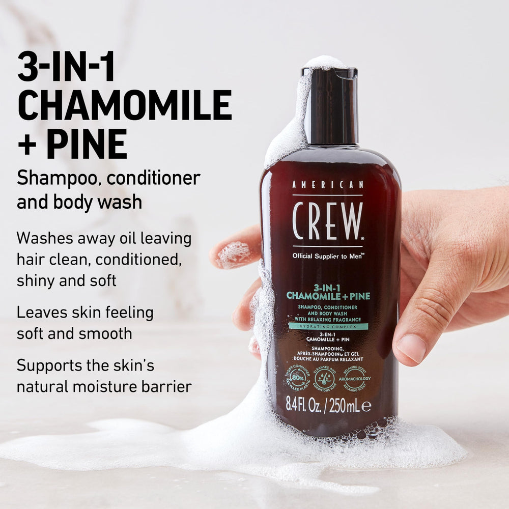 AMERICAN CREW 3-en-1 Camomille et Pin – versement, mousse généreuse entre les mains