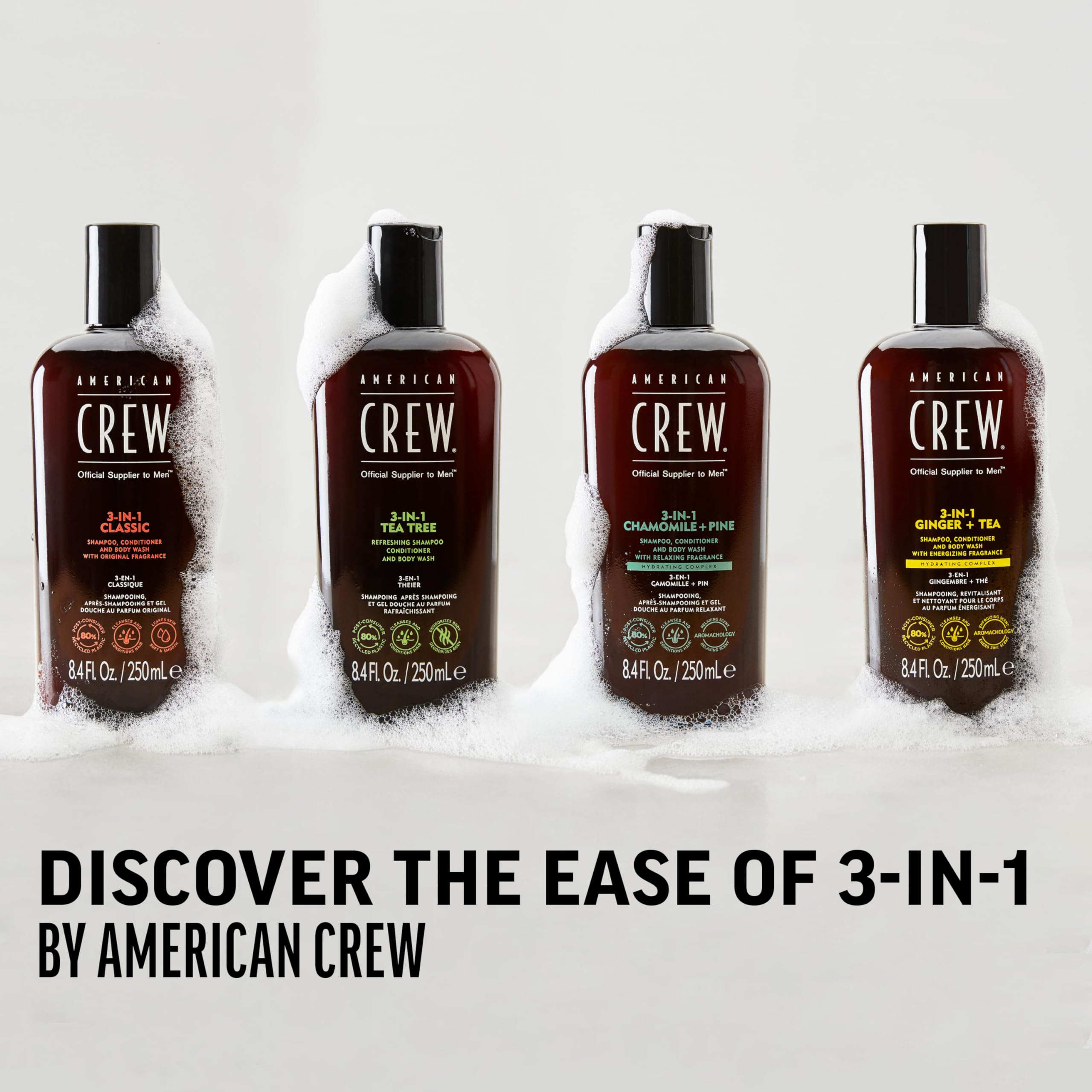 AMERICAN CREW 3-en-1 Gingembre-Arbre-à-thé : silhouette prête pour la journée.