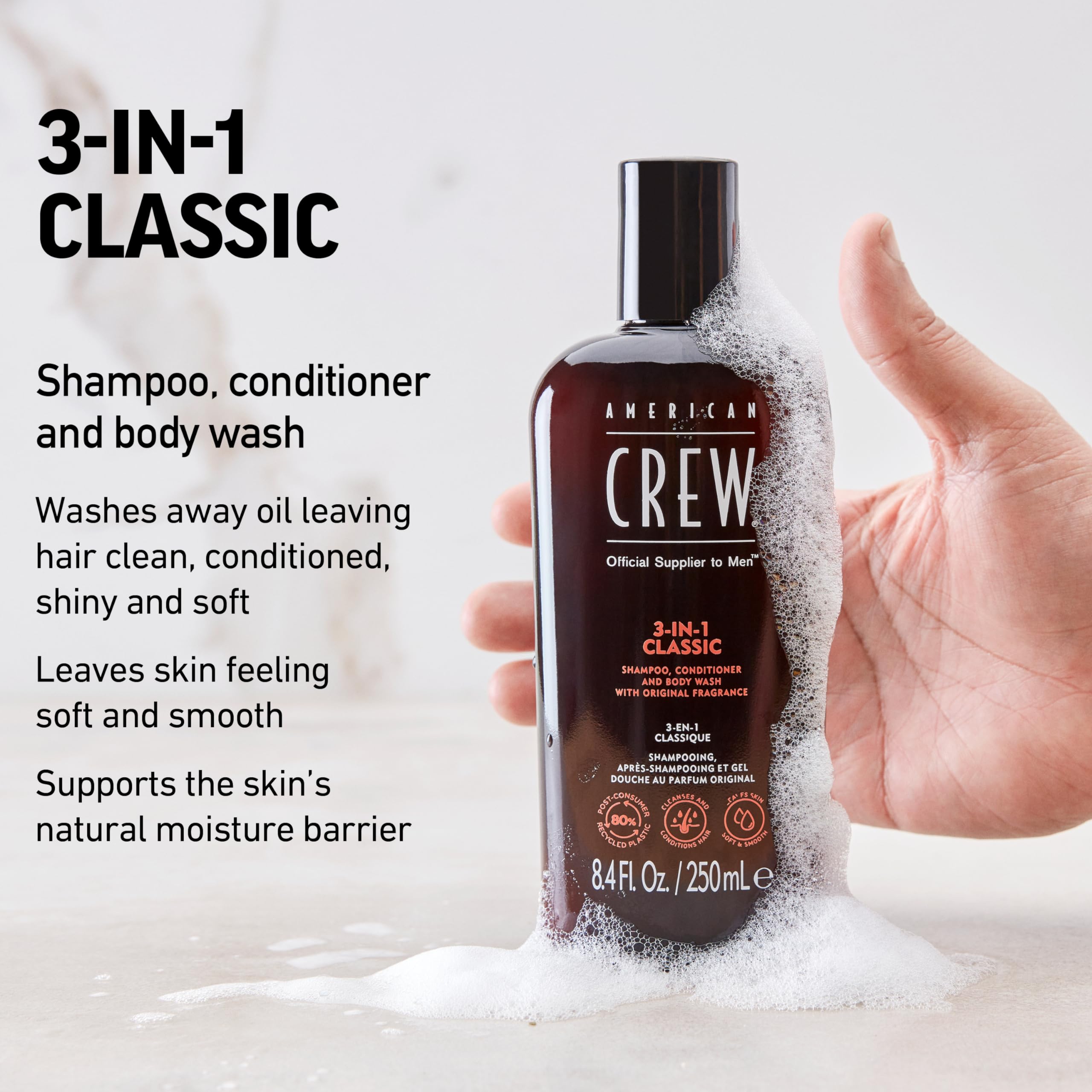 American Crew application-douche, utilisation simple sur cheveux et corps