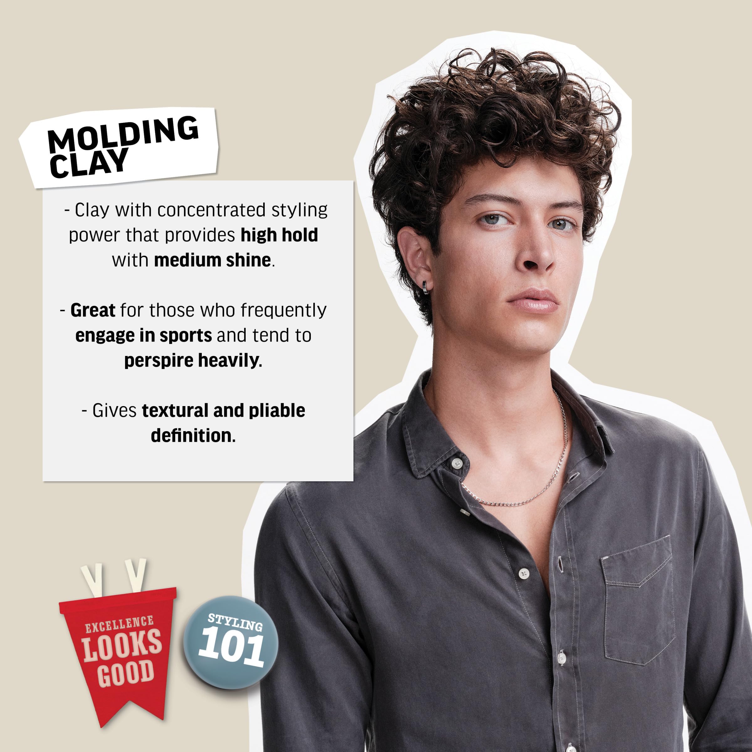 Fermeté durable assurée par l'argile modelante American Crew sur cheveux courts.