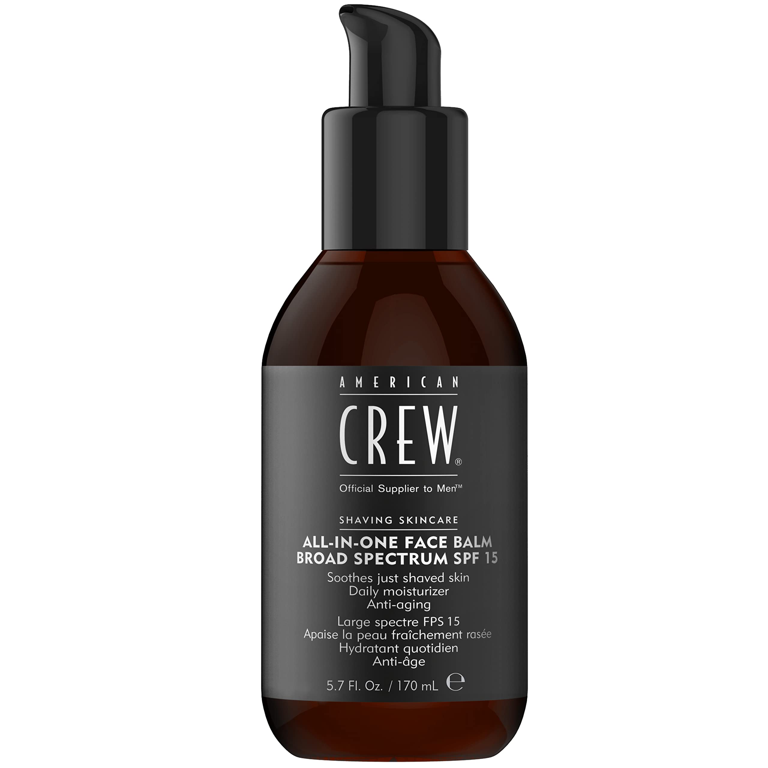 Baume visage American Crew dans sa bouteille, pratique pour un soin quotidien.