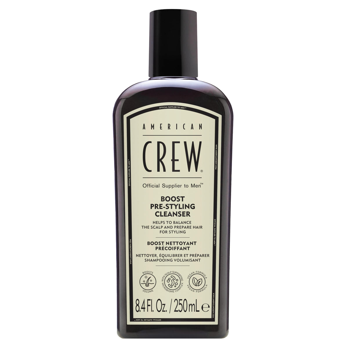 AMERICAN CREW Boost Shampoo, bouteille visible, révèle le volume pour cheveux fins.