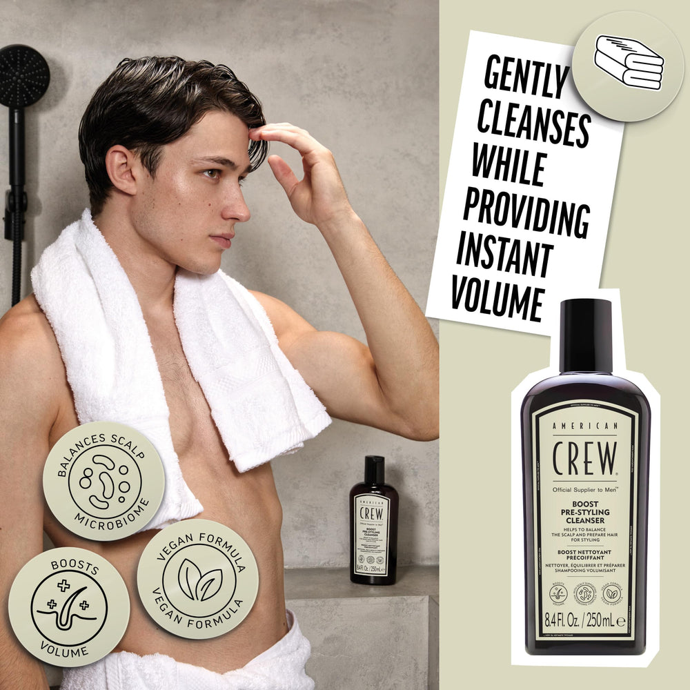 AMERICAN CREW Boost Shampoo, résultat lift immédiat et apparence plus volumineuse.