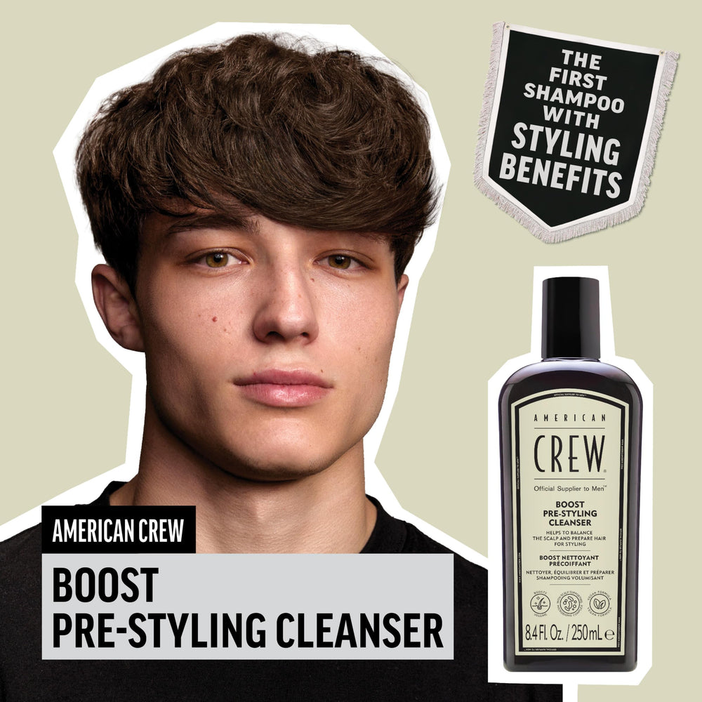 AMERICAN CREW Boost Shampoo, mousse légère prête pour pré-styling.
