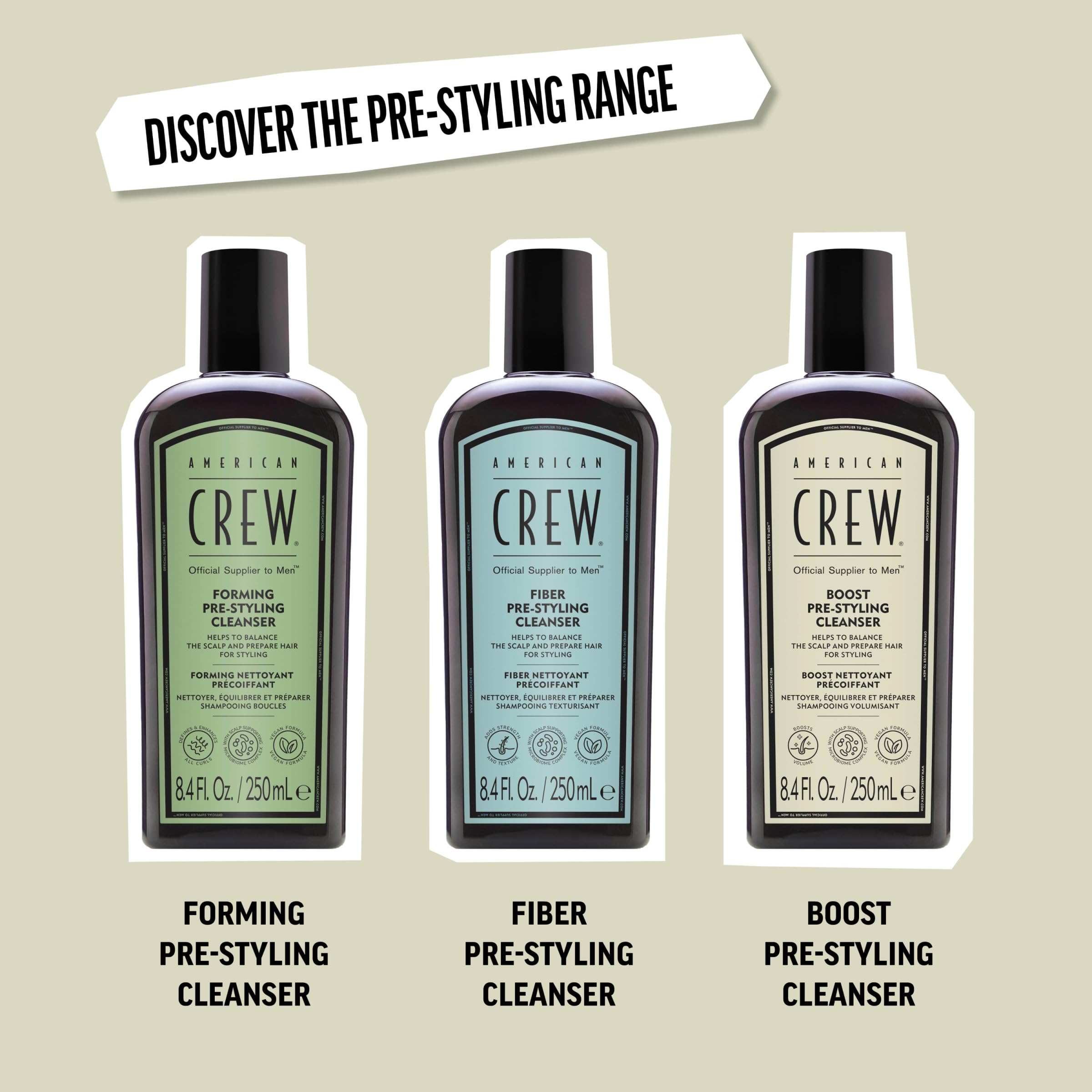 AMERICAN CREW Boost Shampoo, plan rapproché d'un homme au style naturel.