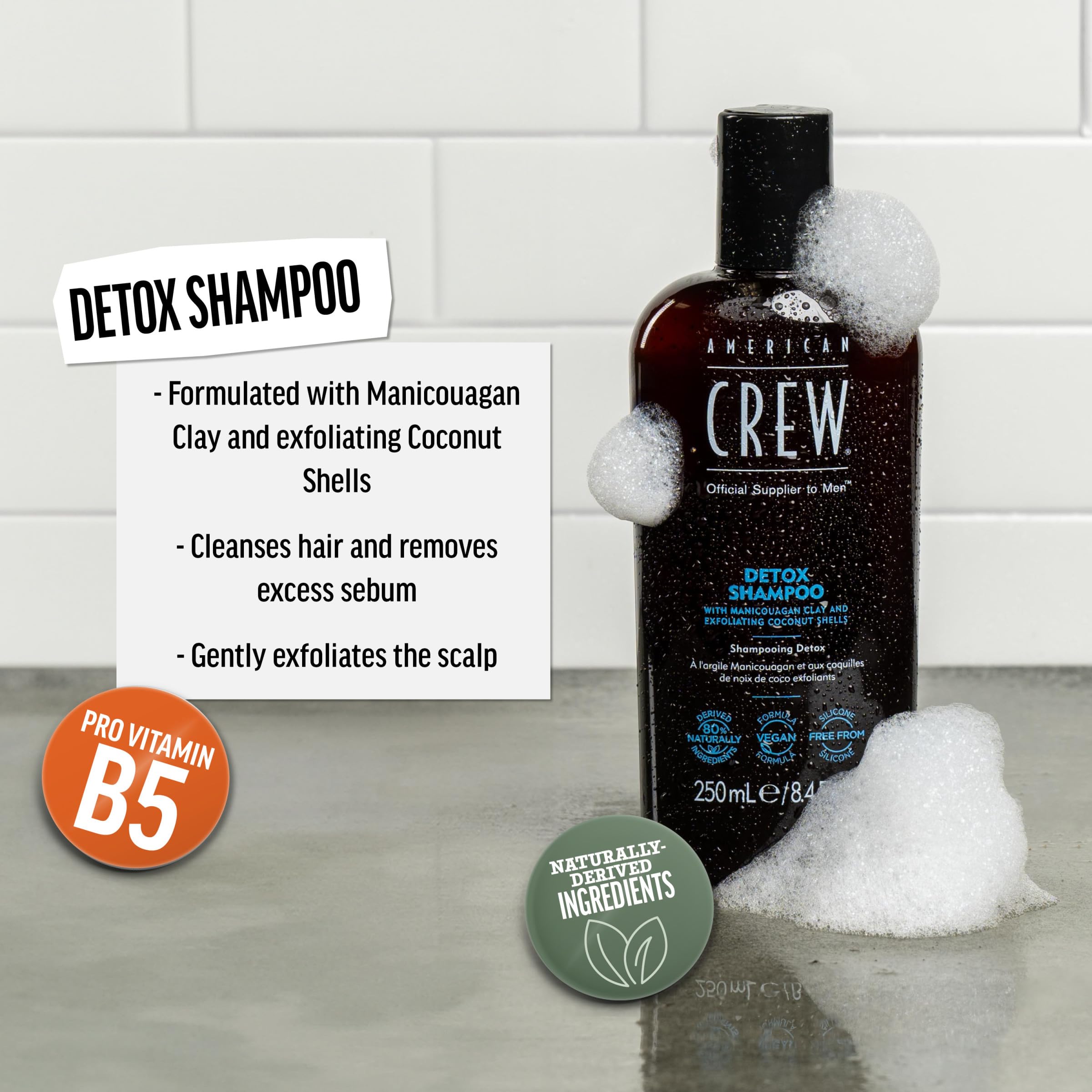 Shampooing Detox American Crew texture mousse nettoyante en profondeur.