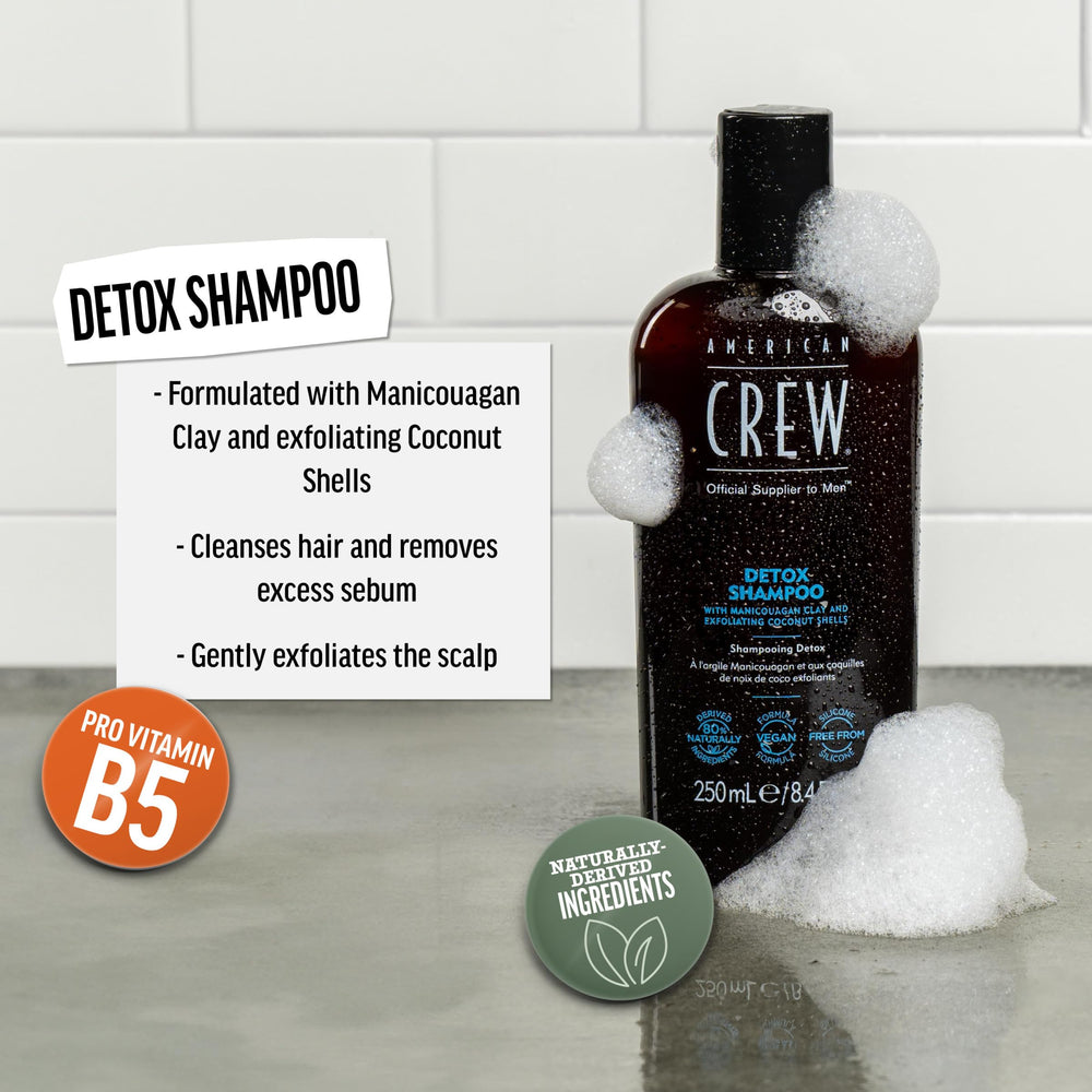Shampooing Detox American Crew texture mousse nettoyante en profondeur.