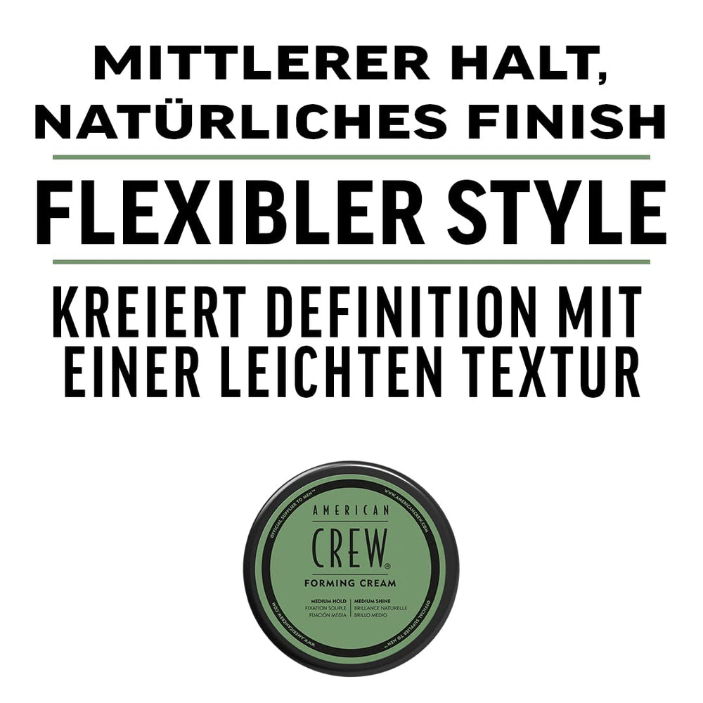 American Crew Forming Cream, cheveux stylés avec une finition moyenne et brillante.