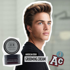 Hands apply grooming cream to towel-dried hair for easy styling.