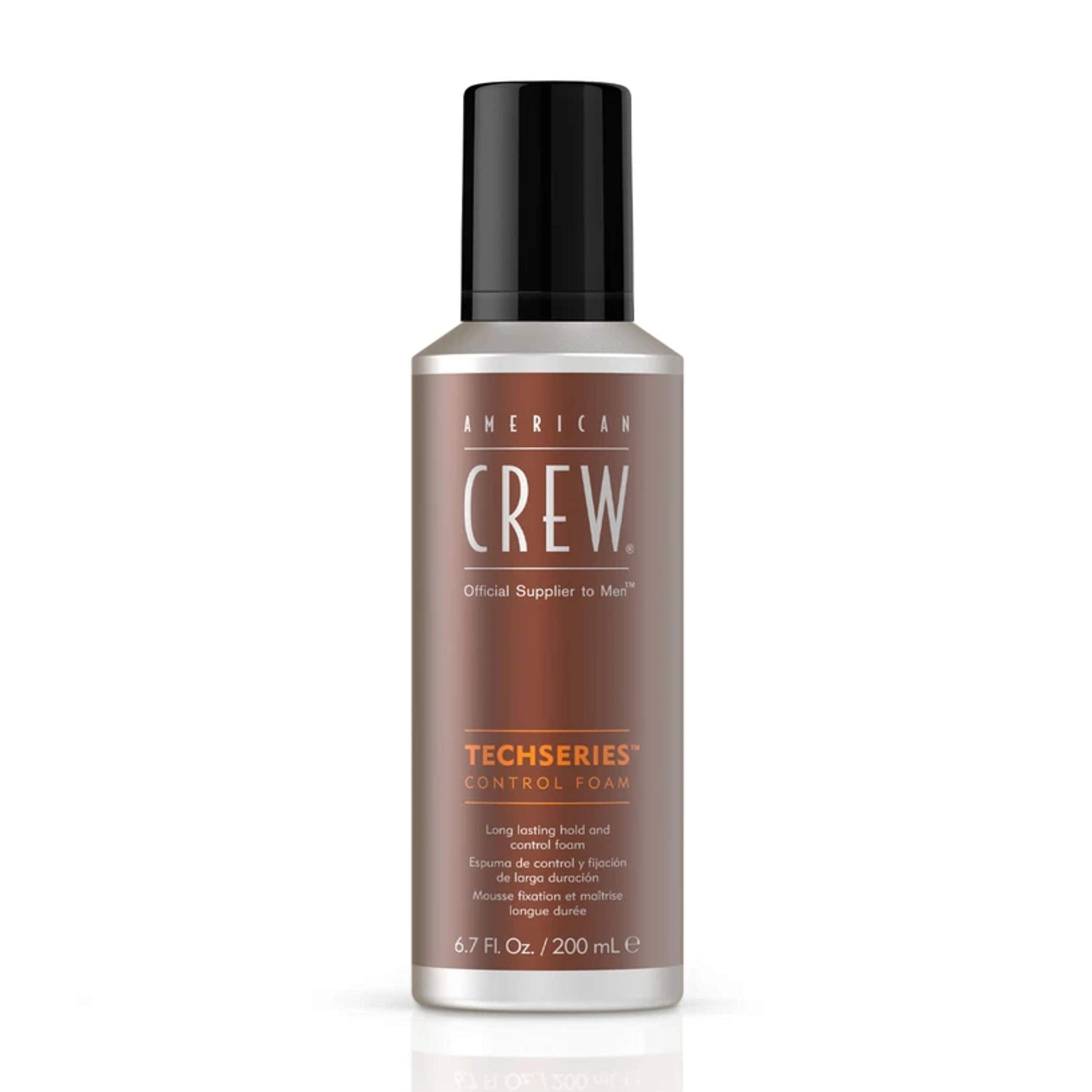 Mousse coiffante American Crew TechSeries – Bouteille, tenue durable et contrôle du style.