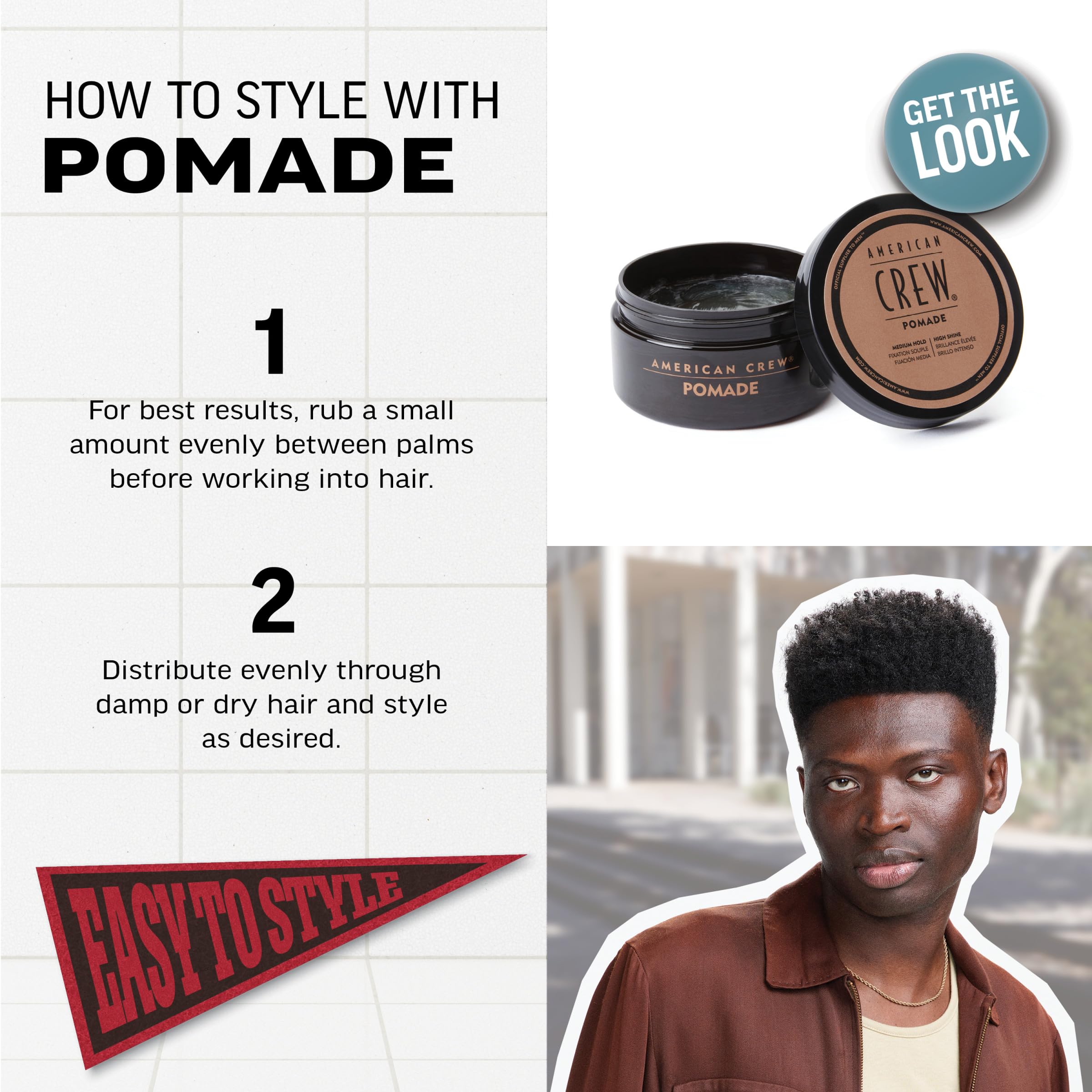 AMERICAN CREW pommade coiffante – finition brillante et style soigné.