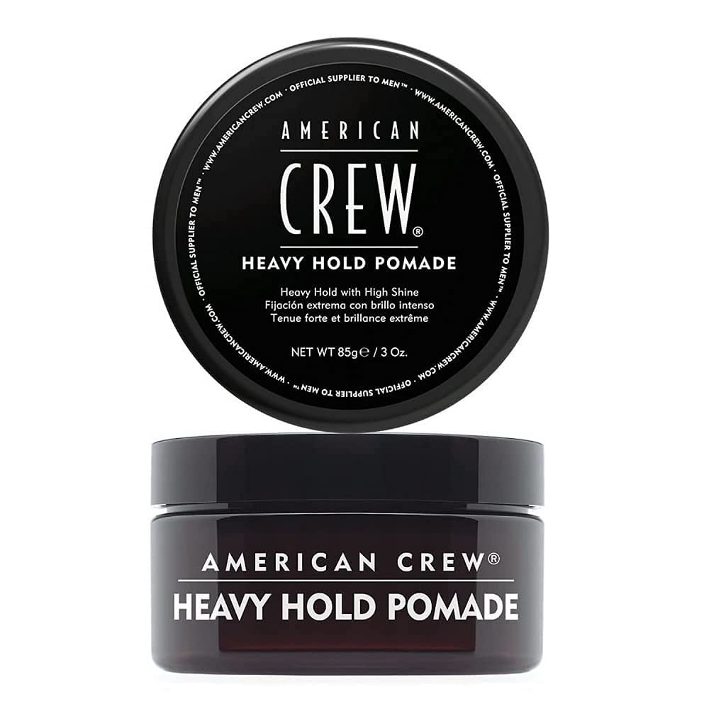 Pomade American Crew pour homme, pot brillance élevée, tenue durable et aspect brillant.