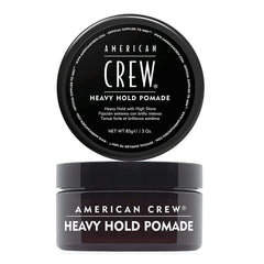 Pomade American Crew pour homme, pot brillance élevée, tenue durable et aspect brillant.
