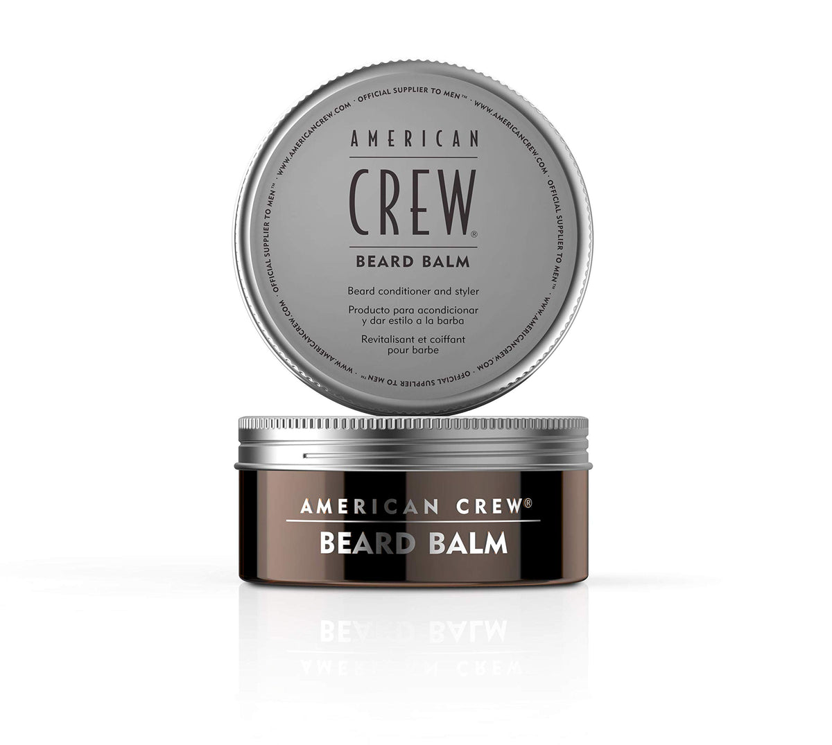 Baume barbe American Crew dans son pot, application facile et finition soignée.
