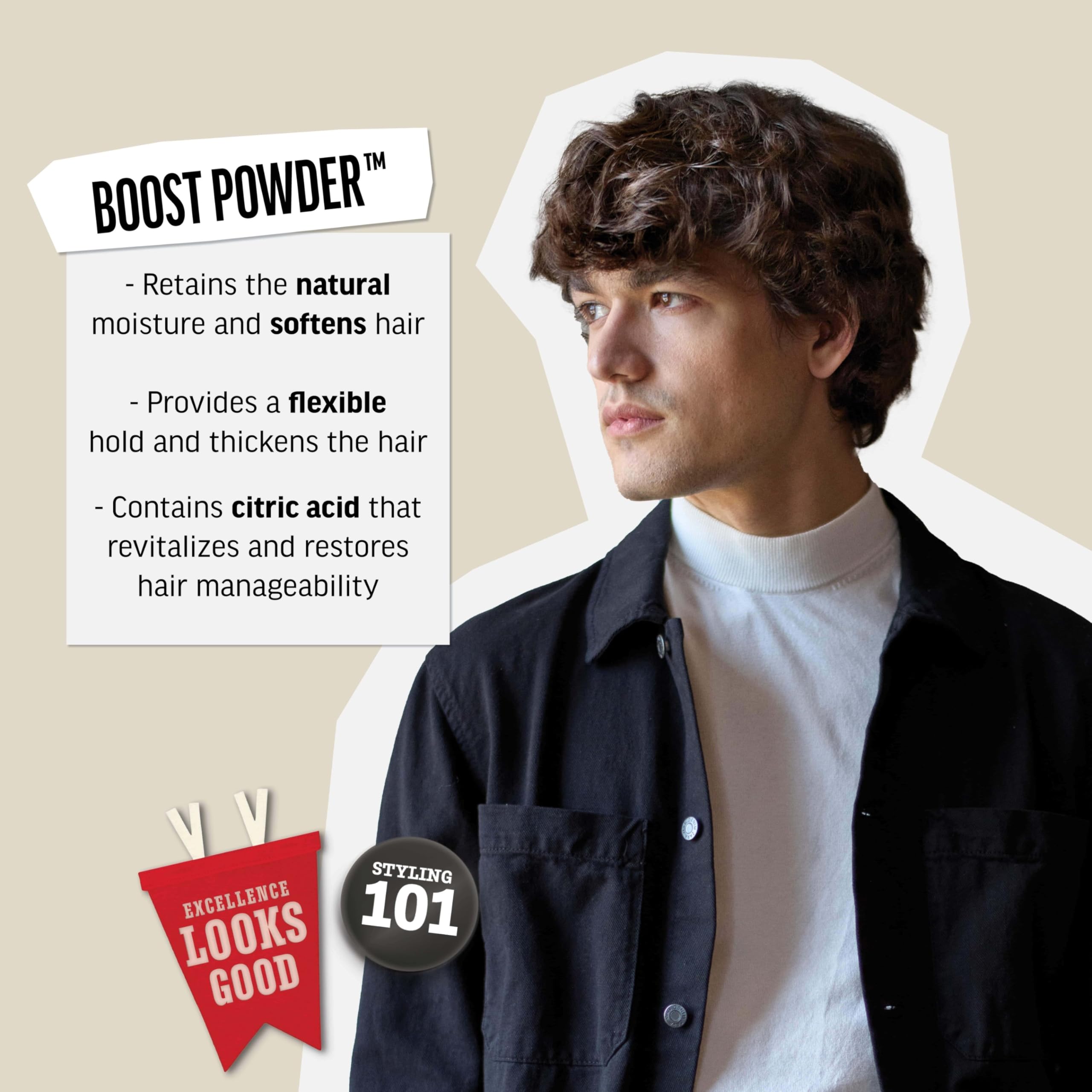 Poudre Boost American Crew offre une finition matte sans résidu.