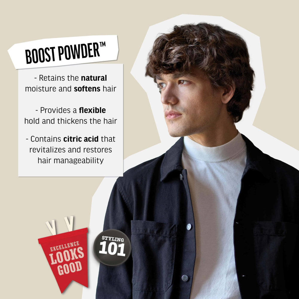 Poudre Boost American Crew offre une finition matte sans résidu.