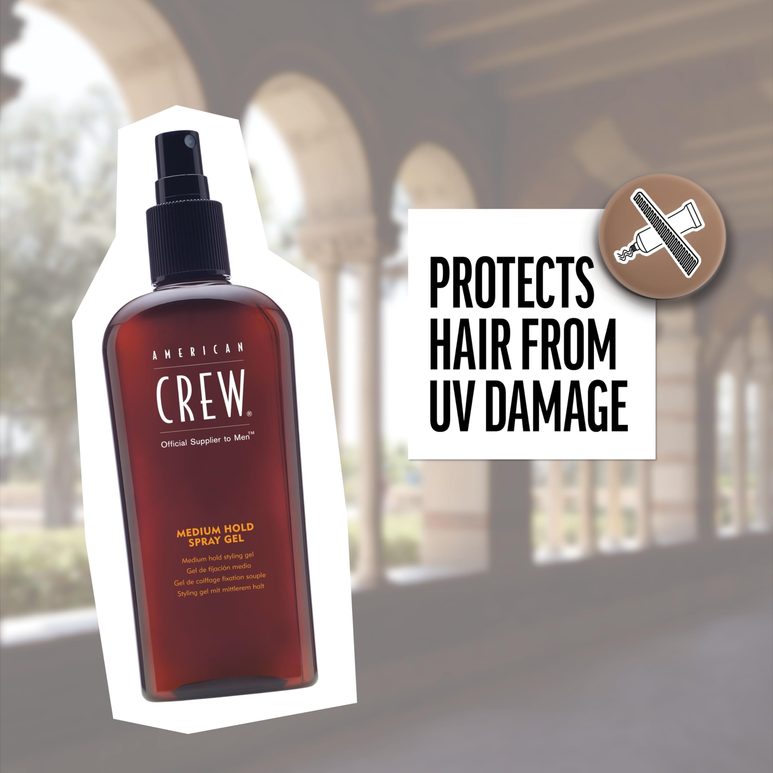 Protection solaire intégrée pour American Crew et cheveux.