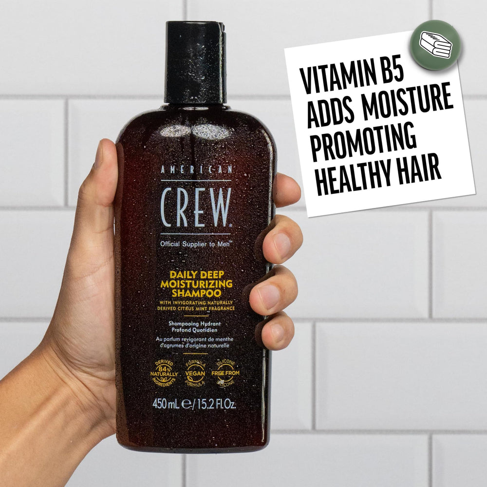 Le Shampoing AMERICAN CREW enrichi de vitamine B5 pour cheveux qui paraissent sains.