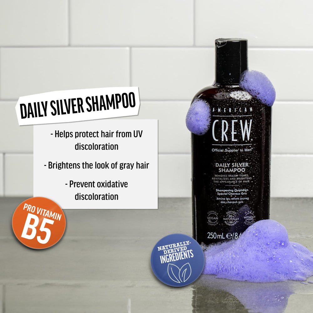 AMERICAN CREW Shampoing Argent, mousse visible dans la main, sensation douce.