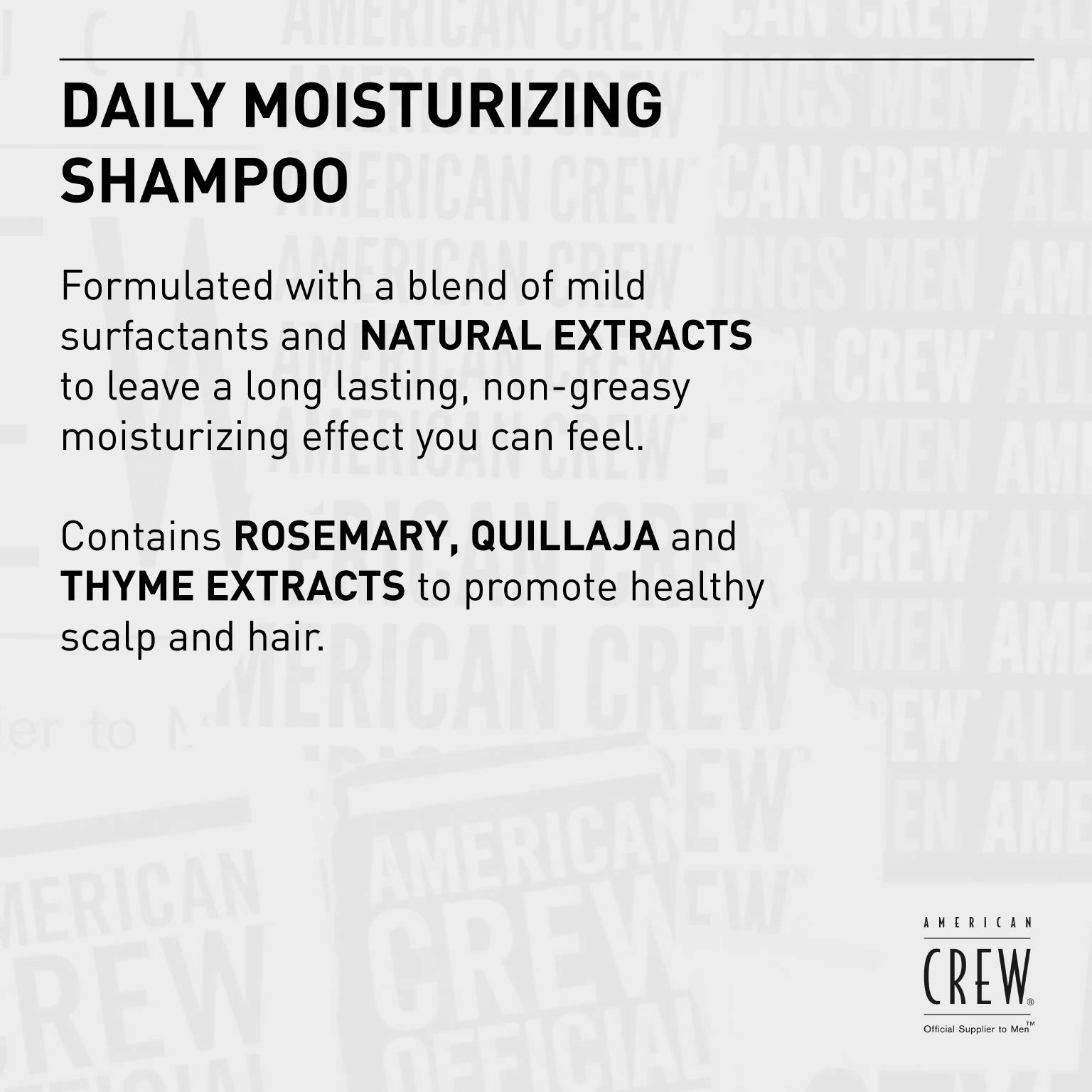 AMERICAN CREW Shampooing Hydratant Quotidien – Nettoyage en douceur avec sensation de fraîcheur.