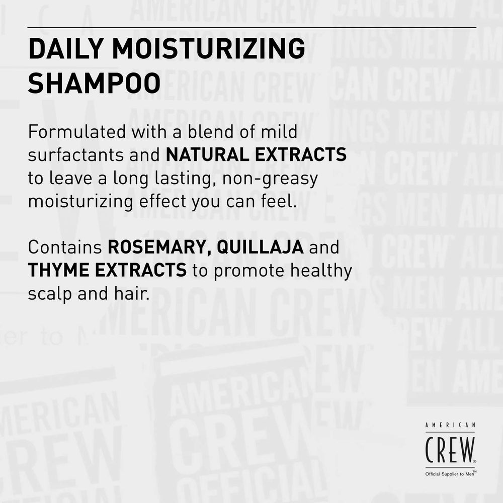 AMERICAN CREW Shampooing Hydratant Quotidien – Nettoyage en douceur avec sensation de fraîcheur.