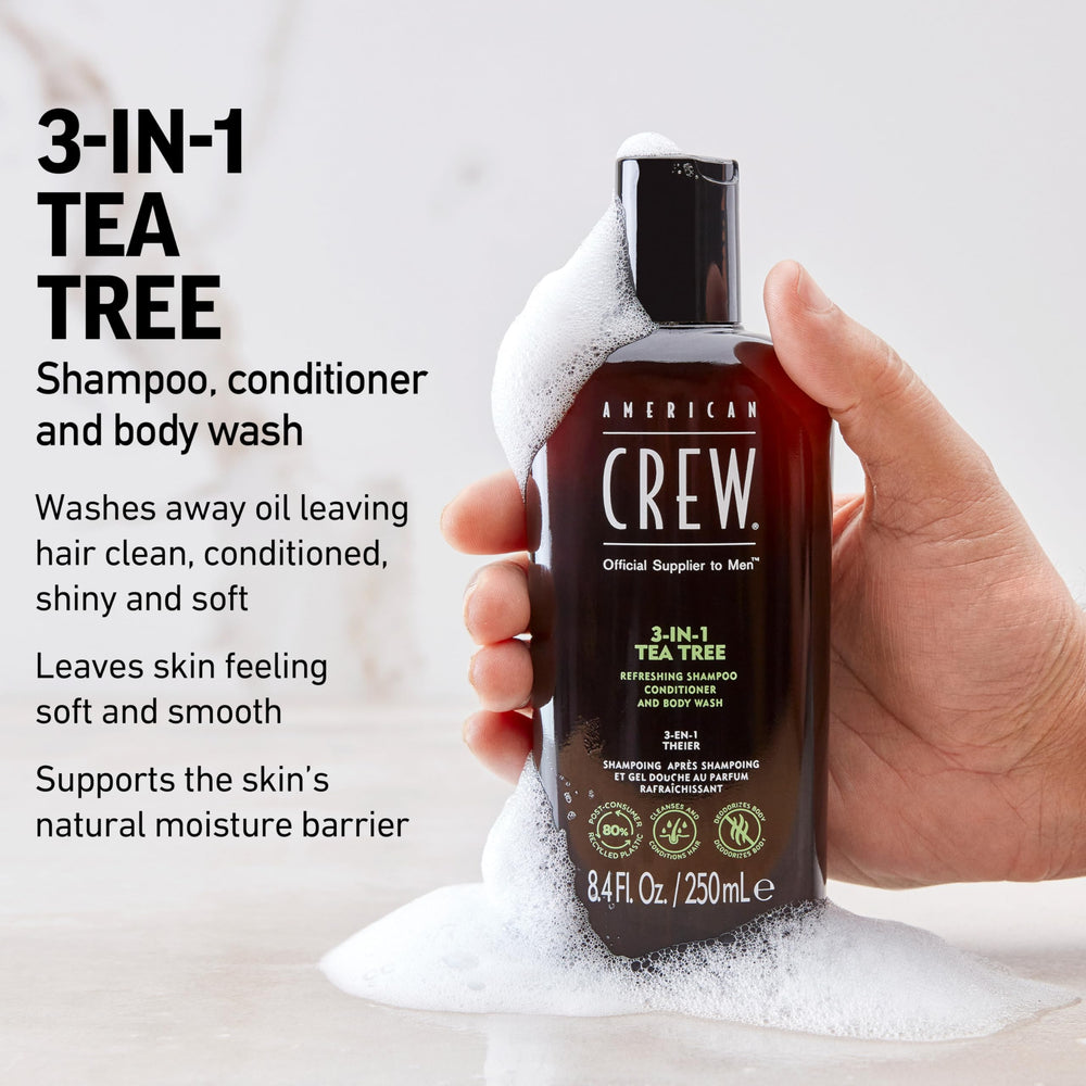 AMERICAN CREW Tea Tree: gel douche corps nettoyant 3-en-1 efficace.