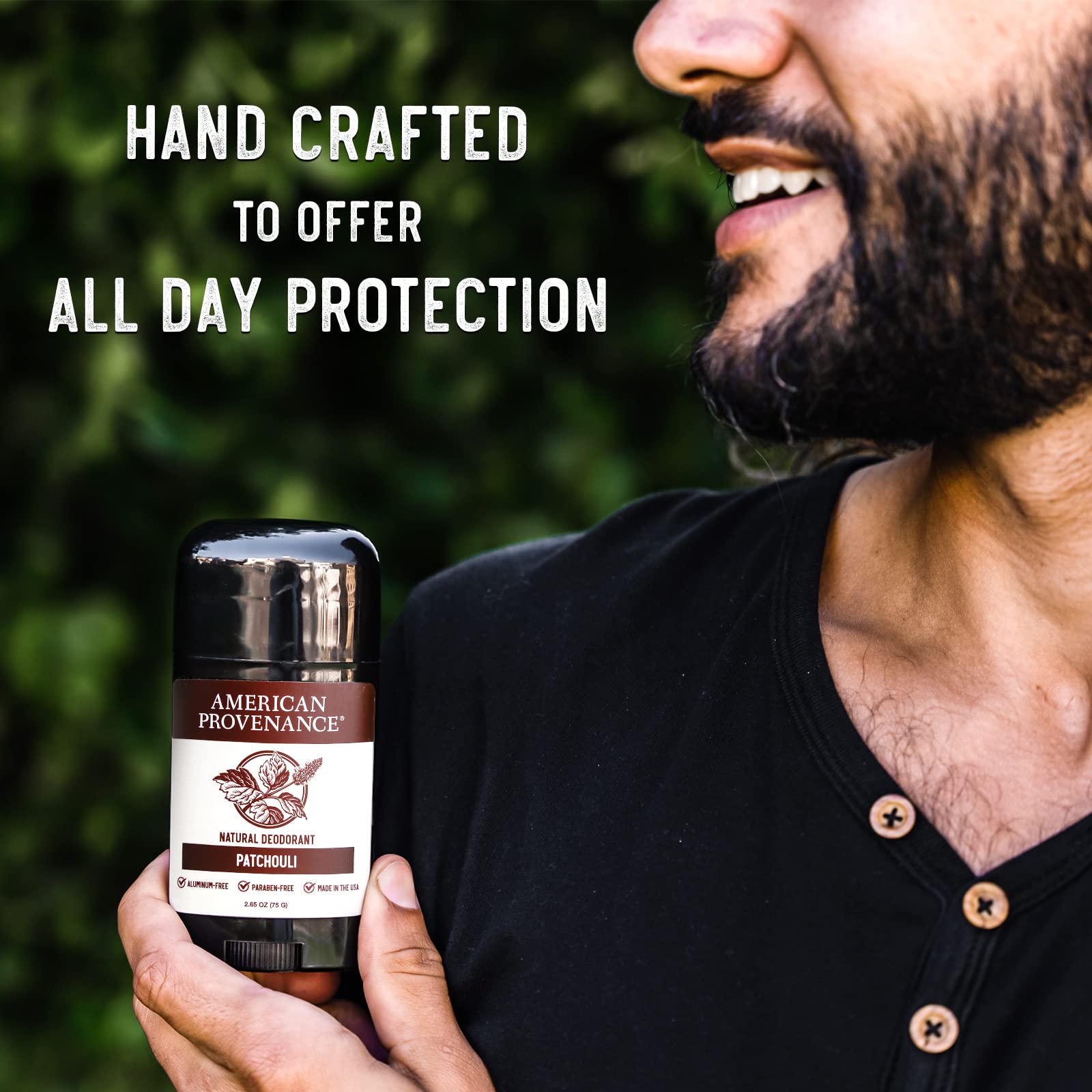 Idéal pour femmes et hommes, déodorant universel American Provenance Patchouli.