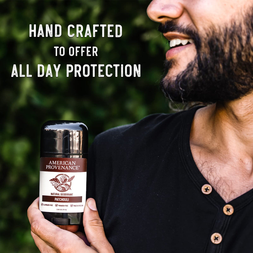 Idéal pour femmes et hommes, déodorant universel American Provenance Patchouli.