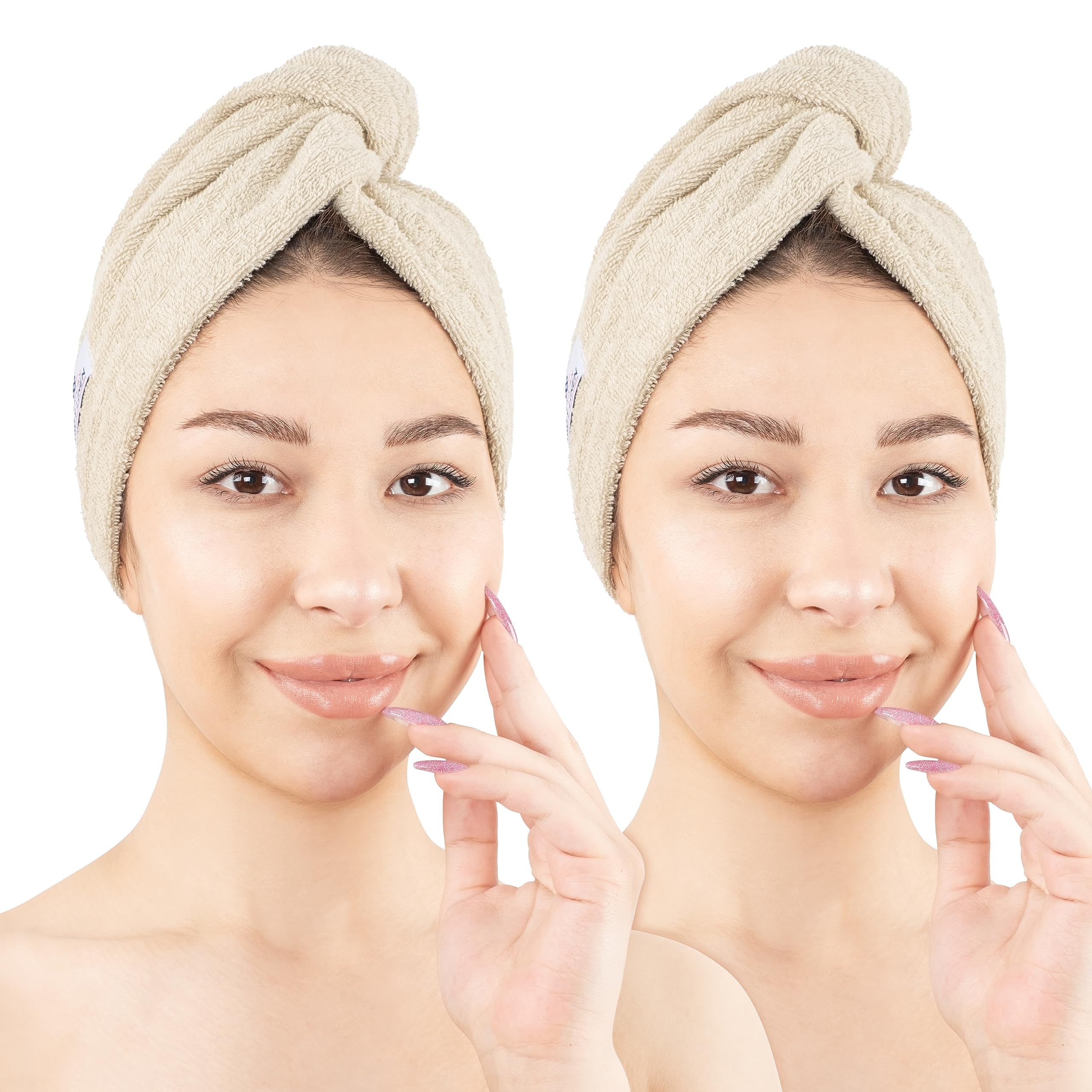 American Soft Linen bonnet tete coton beige, capuchon doux pour cheveux après la douche.