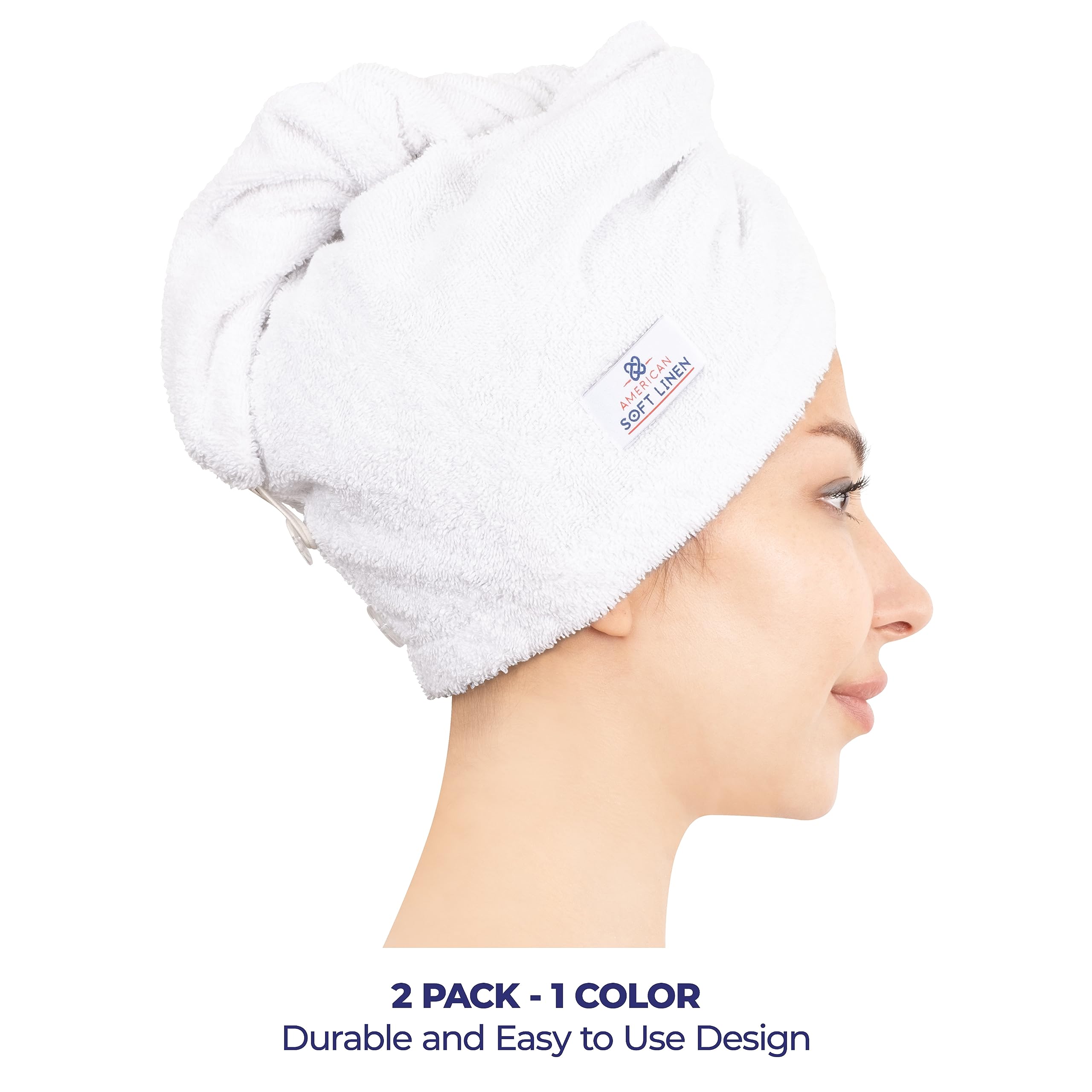 Capuchon-cheveux turban American Soft Linen, confort et séchage efficace.
