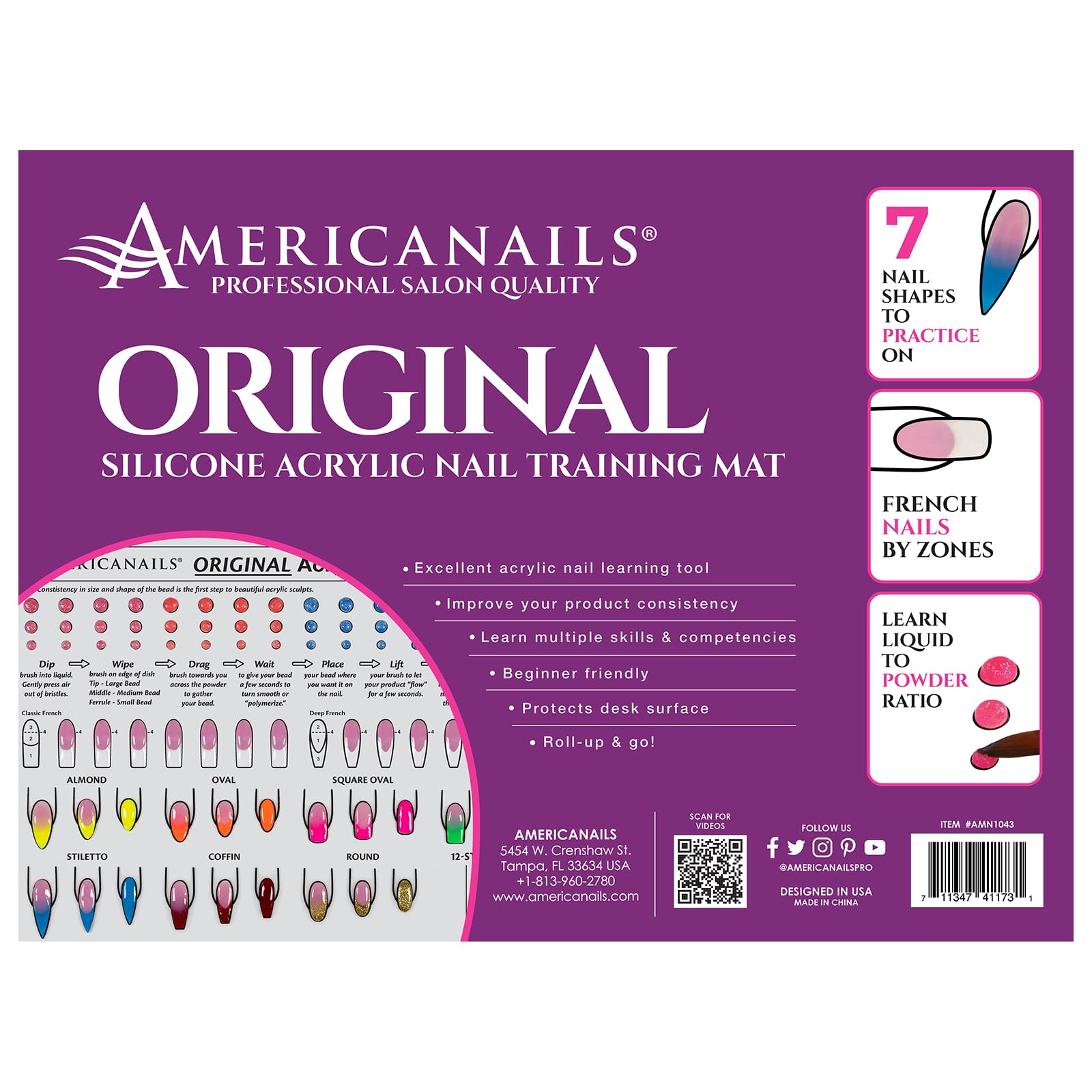 AMERICANAILS Zones d'application d'acrylique pour pratiquer les billes et les tailles.