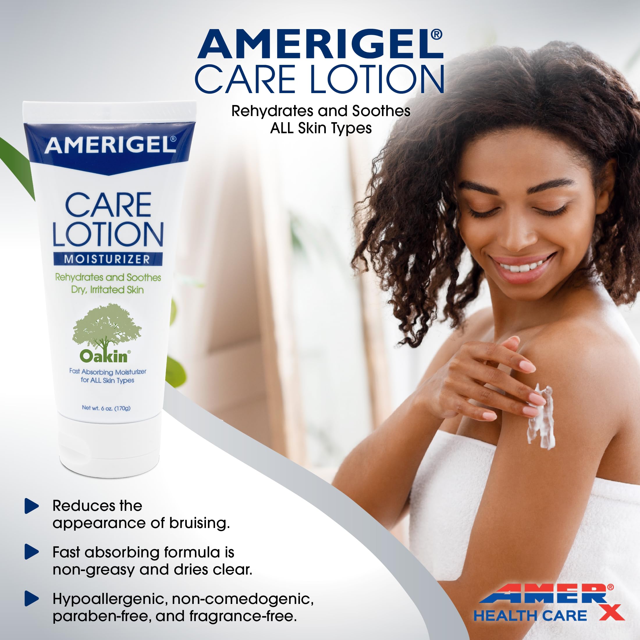 AMERIGEL Care Lotion pénétration rapide pour soulager la peau irritée.