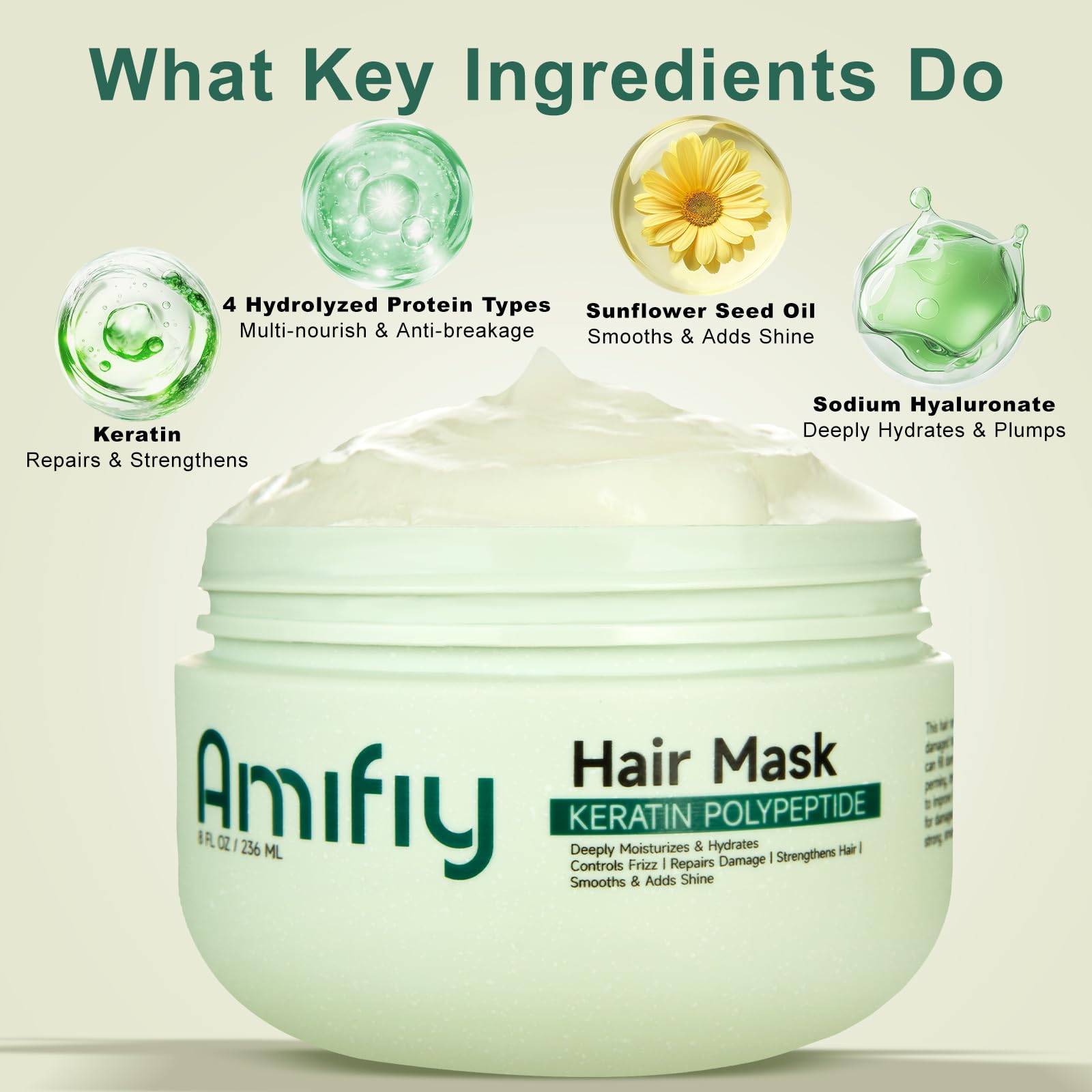 Masque Kératine Amifiy - réparation des cheveux abîmés et réduction de la casse.