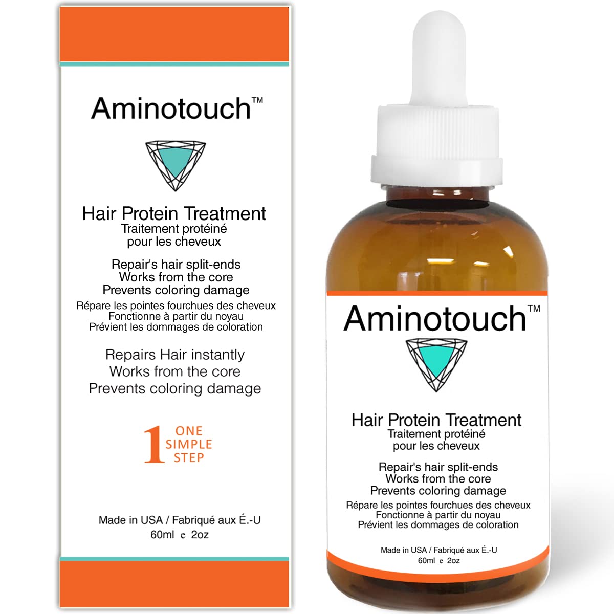 Aminotouch bouteille et étiquette, prêt pour un soin capillaire en profondeur.
