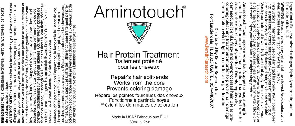 Aminotouch sérum appliqué sur cheveux, démarrage d'un soin nourrissant.