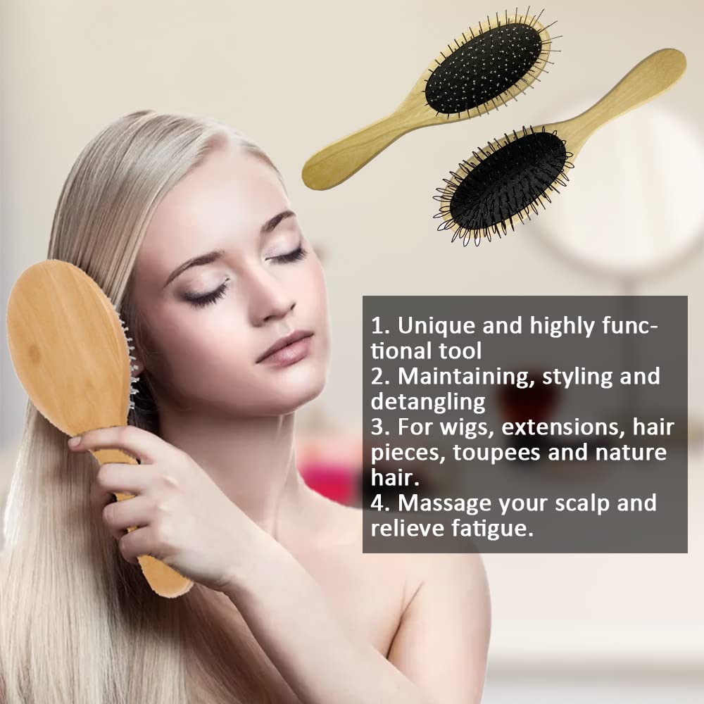 Amirce brosse pour perruques à dents acier, manche bois, meilleure gestion des nœuds