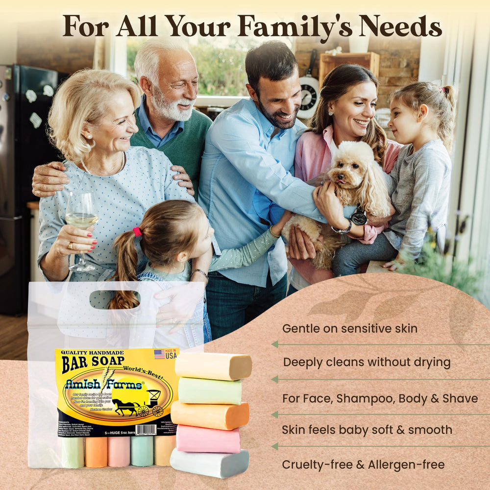 Savon pour peau sensible Amish Farms, texture onctueuse et soin quotidien.