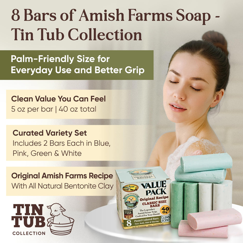 Savon Amish Farms – mousse riche pour peau sensible sans agressivité.