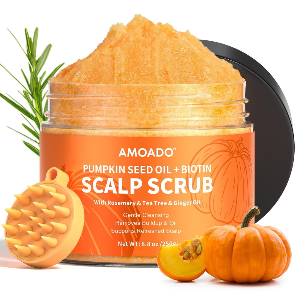 AMOADO gommage cuir chevelu, bouteille visible, nettoyage en douceur sans sulfates