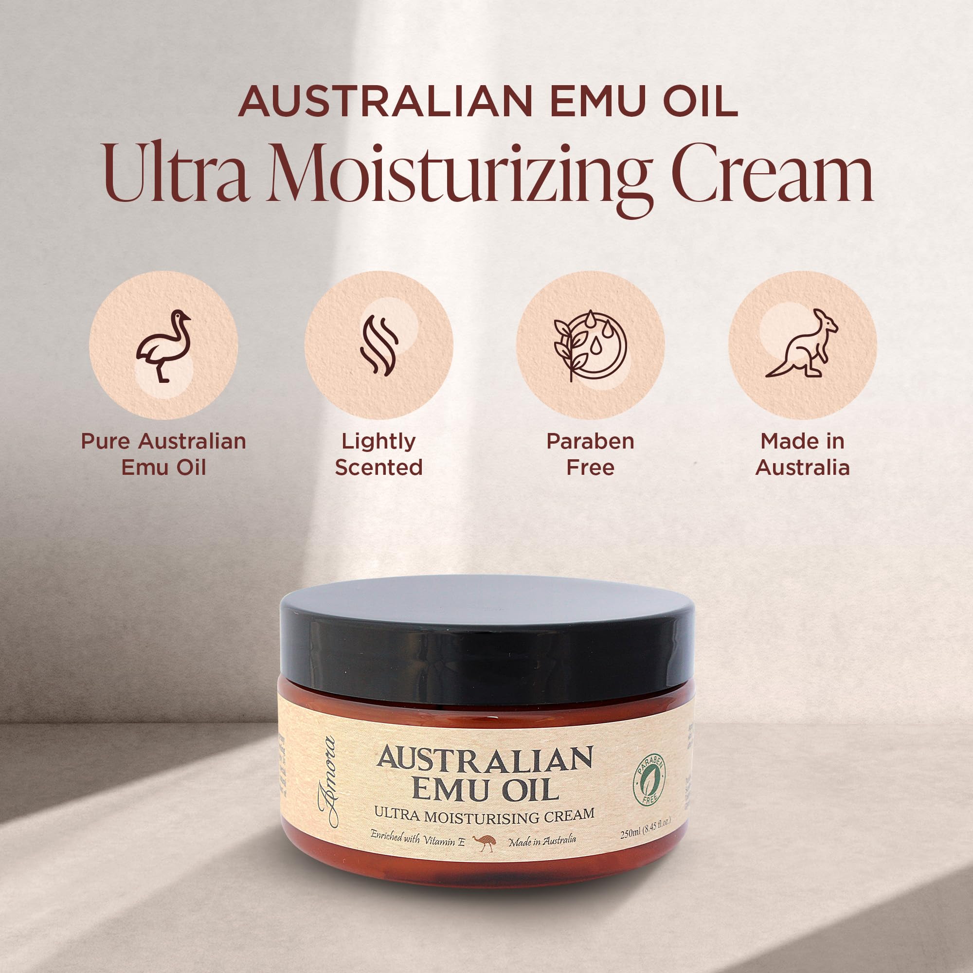 Application mains avec Amora Emu Oil pour le confort quotidien.