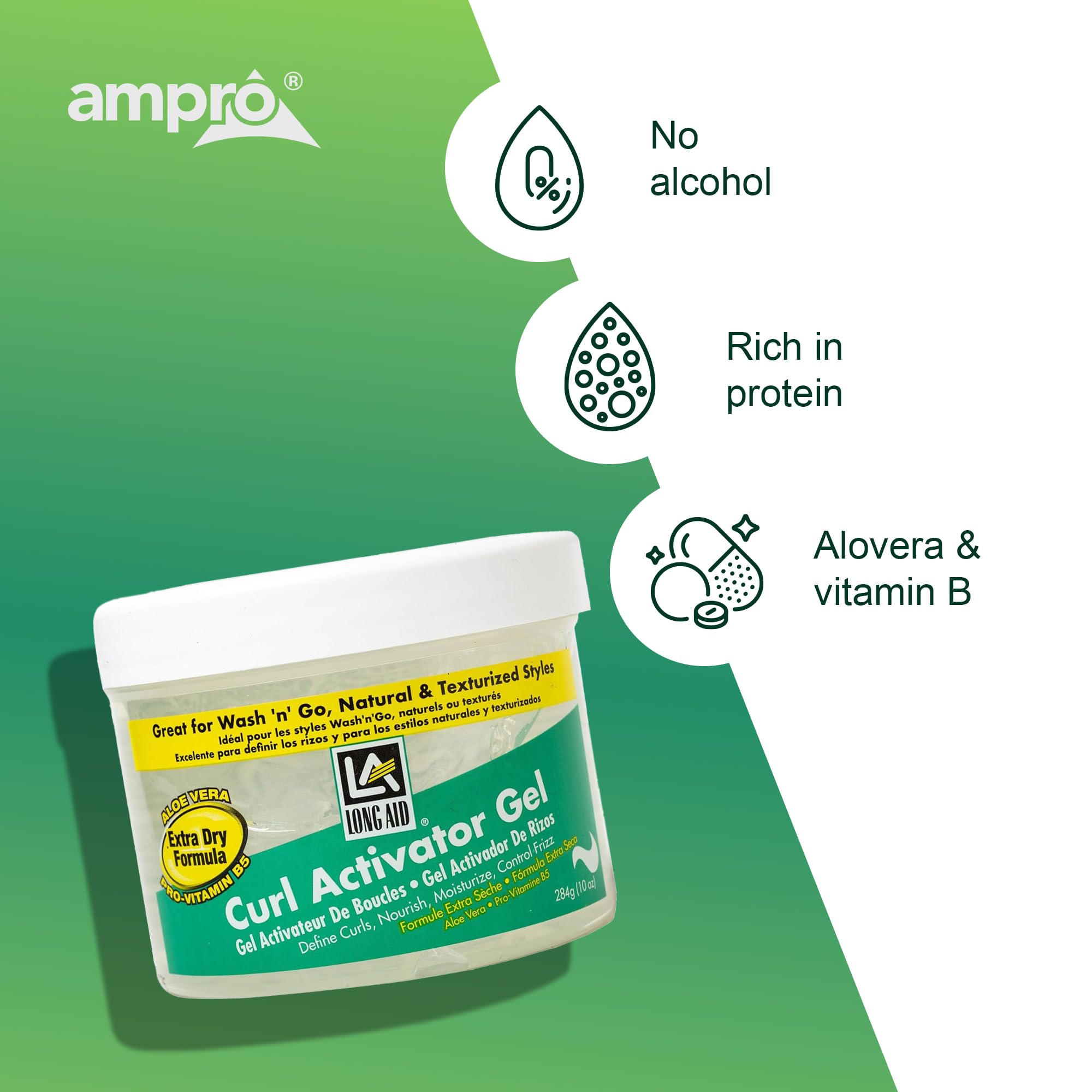 AMPRO Long-Aid Activator Gel pour une finition naturelle et une brillance légère.